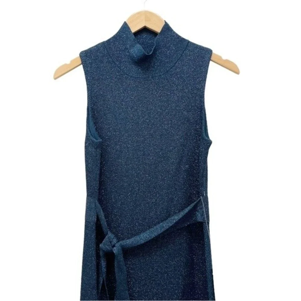 NWT Rachel Roy Kiki Navy Shimmer Midi Fitted Sheath Sweater Dress Size Large NEW